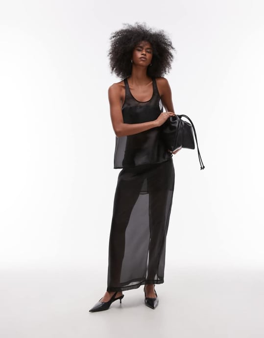 ASOS DESIGN organza scoop neck linne i svart - Image 2