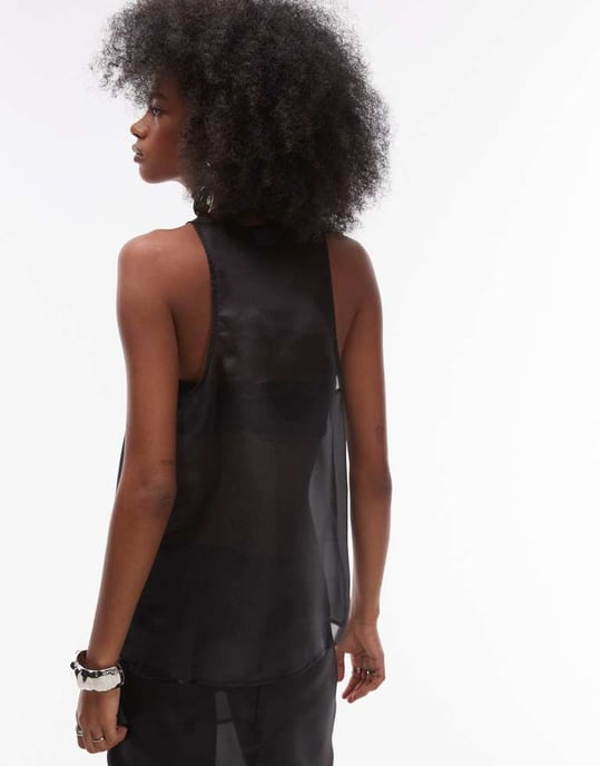 ASOS DESIGN organza scoop neck linne i svart - Image 4
