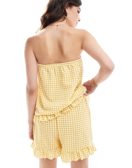 ASOS DESIGN volangkantad kort koord i citronrutigt - Image 4