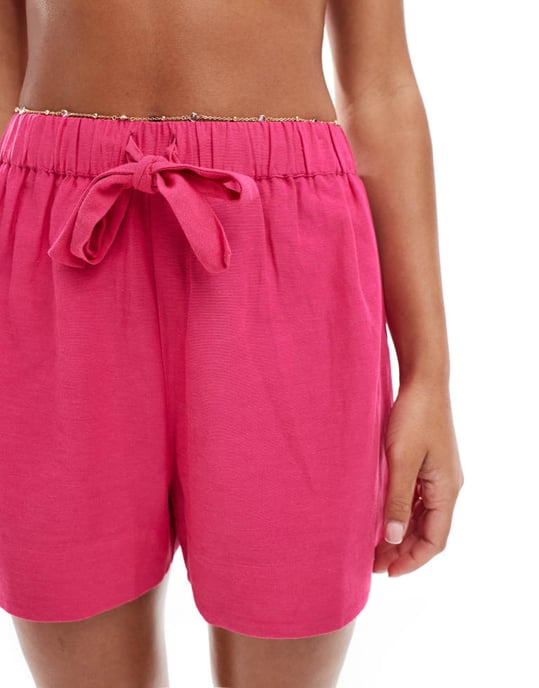 ASOS DESIGN linnelook co-ord strandshorts i rosa - Image 2