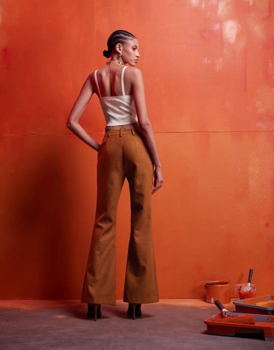 ASOS DESIGN faux suede flared tailored trousers co-ord in rust - Image 3