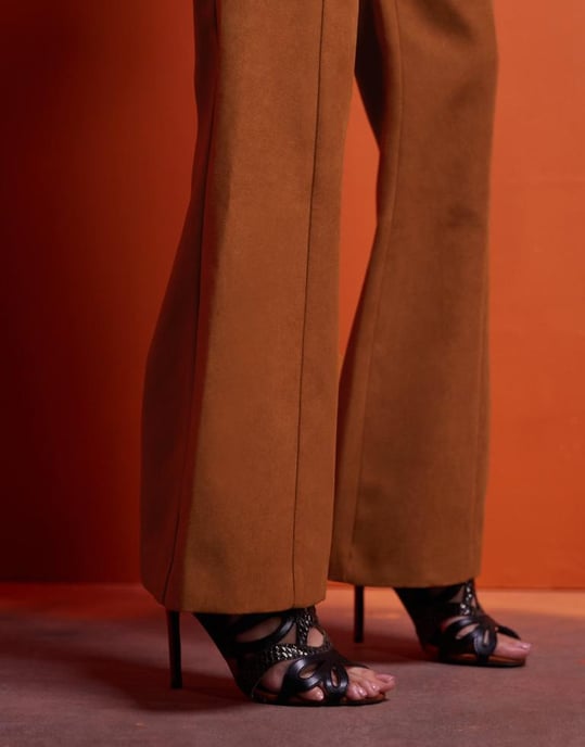 ASOS DESIGN faux suede flared tailored trousers co-ord in rust - Image 4