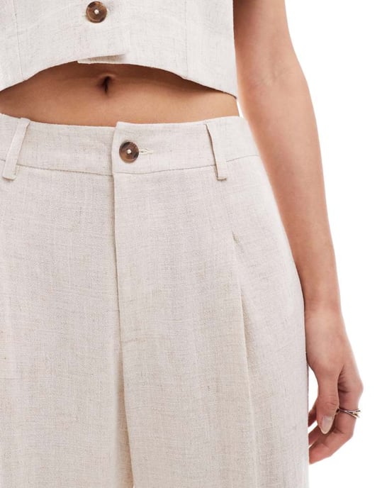 Miss Selfridge linneblandning skräddarsydd vida byxor i naturlig slub - Image 3