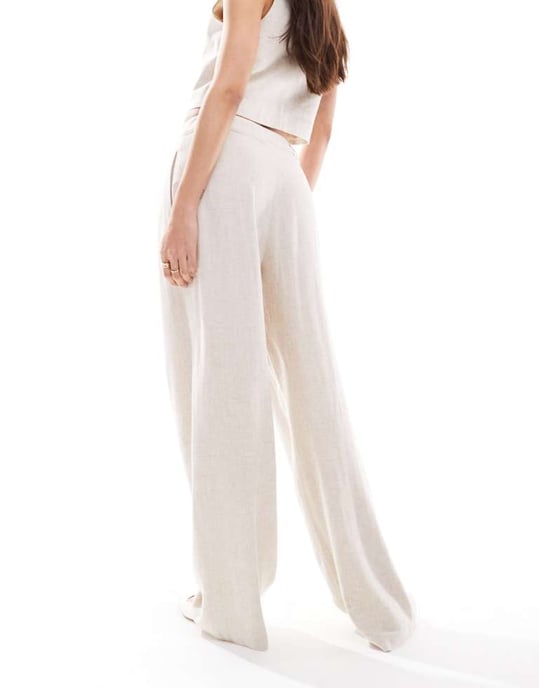 Miss Selfridge linneblandning skräddarsydd vida byxor i naturlig slub - Image 4