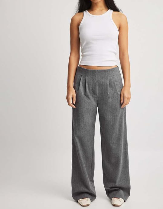 NA-KD straight leg tailored trouser co-ord in grey stripe - Image 1