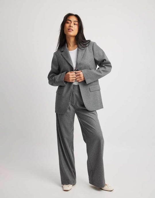 NA-KD straight leg tailored trouser co-ord in grey stripe - Image 2