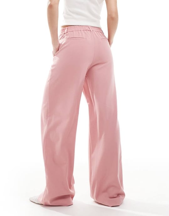 Object tailored wide leg trousers in rose pink - Image 4