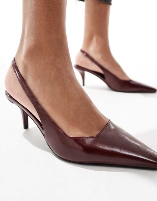 ASOS DESIGN Shake slingback kitten heels in burgundy - Image 2