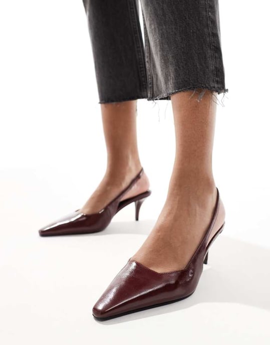 ASOS DESIGN Shake slingback kitten heels in burgundy - Image 4