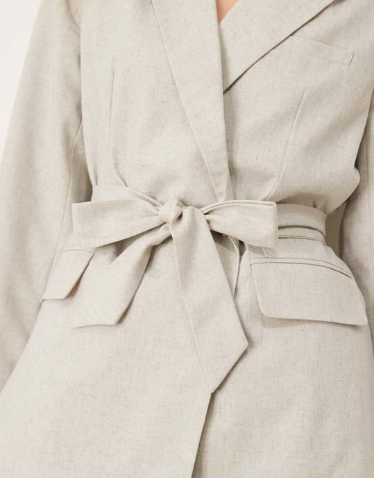 AWARE double breasted belted blazer co-ord in light grey - Image 2