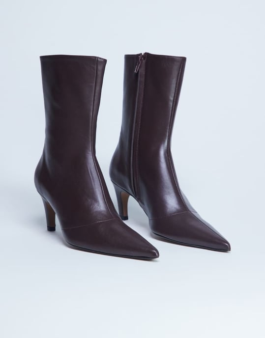 Topshop Neeve premium leather high heeled ankle boots in burgundy - Image 3