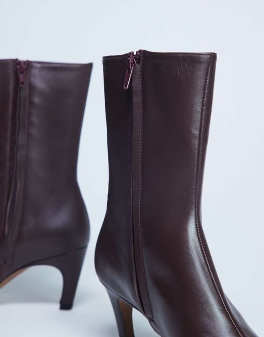 Topshop Neeve premium leather high heeled ankle boots in burgundy - Image 4