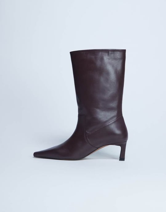 Topshop Tiggy premium real leather calf heeled boot in burgundy - Image 1