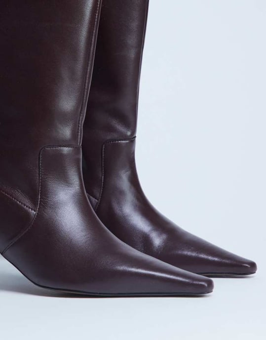Topshop Tiggy premium real leather calf heeled boot in burgundy - Image 3