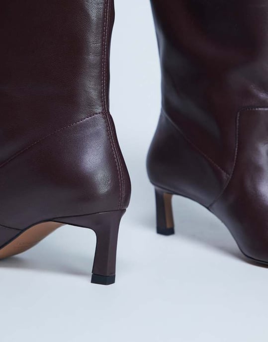 Topshop Tiggy premium real leather calf heeled boot in burgundy - Image 4