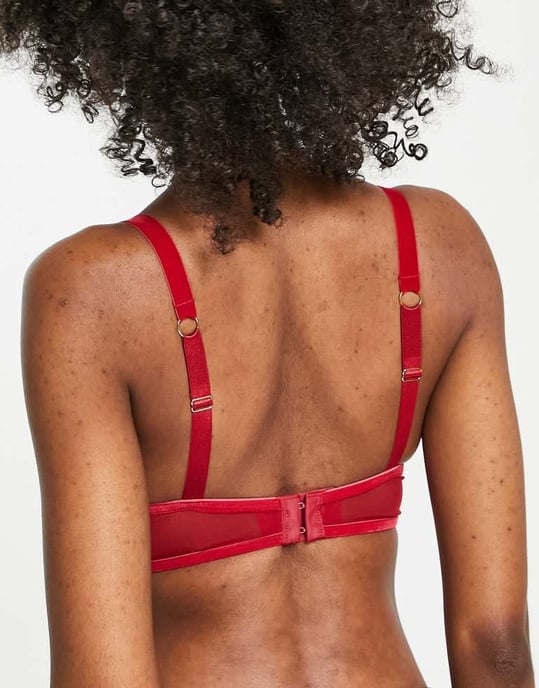 ASOS DESIGN Fylligare byst Alaia mesh- och sammetstrim underwire-bh i burgundy - Image 2
