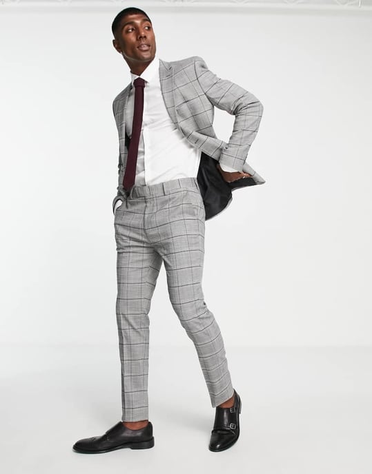 Topman snäva rutiga bröllopspants i svart och vitt - Image 3