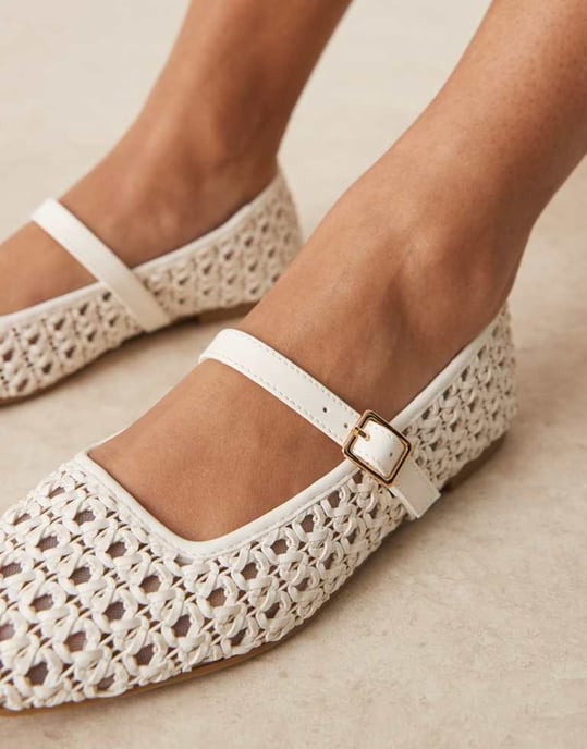 ASOS DESIGN Lottie mary jane ballets in off-white weave - Image 3