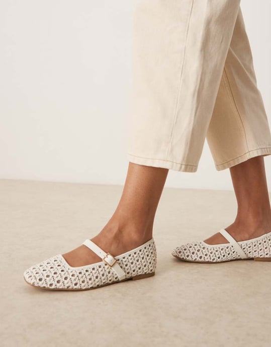 ASOS DESIGN Lottie mary jane ballets in off-white weave - Image 4