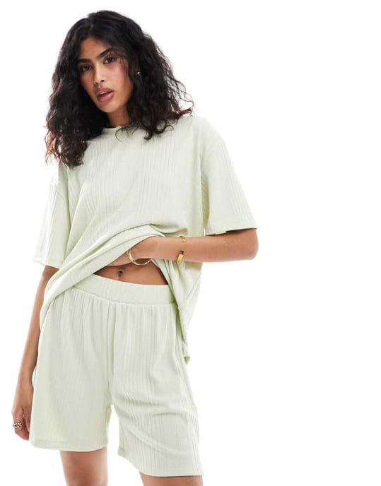ASOS DESIGN texturerade shorts set i grön - Image 2
