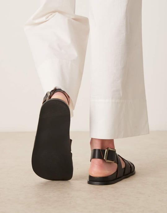 ASOS DESIGN Midas fisherman flat shoe in black leather - Image 2