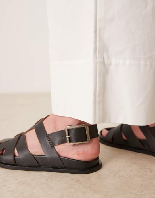 ASOS DESIGN Midas fisherman flat shoe in black leather - Image 3