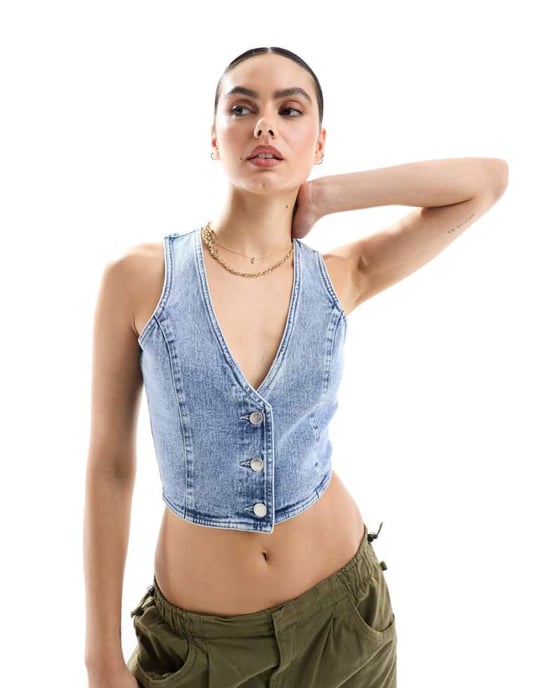 Miss Selfridge kort väst i blåtvätt - Image 1
