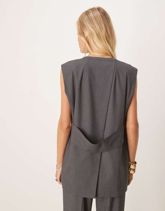 AWARE oversized tailored waistcoat co-ord in dark grey - Image 4