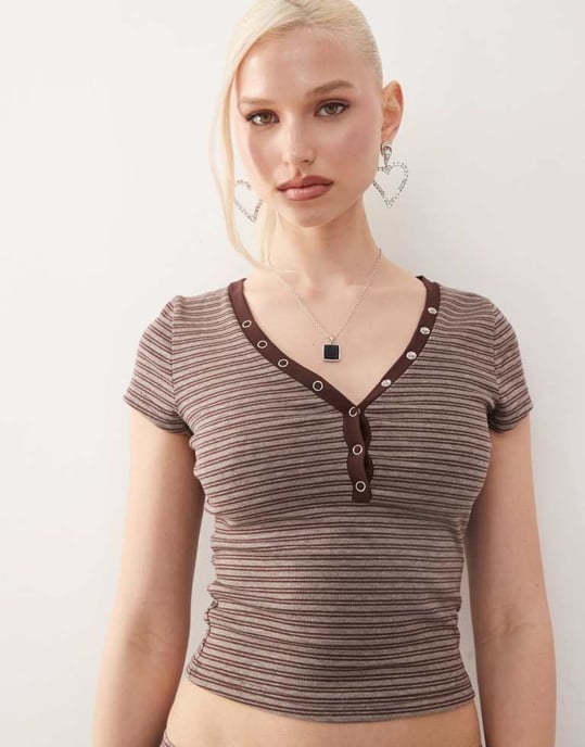 Motel yolla striped baby t-shirt co-ord in brown - Image 3