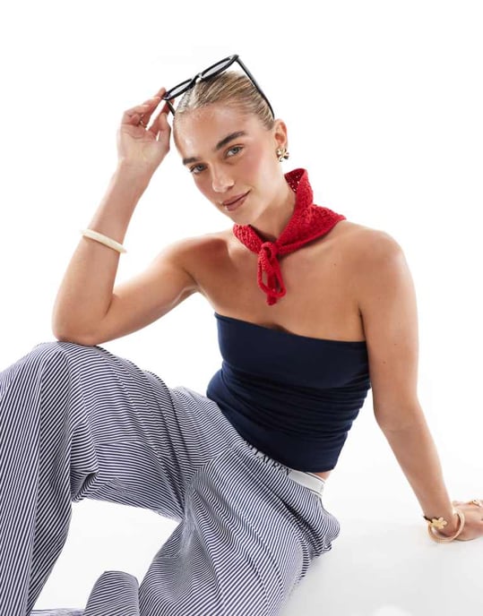 Hollister reversible foldover tube top in navy and grey - Image 1
