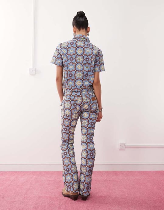 Wrangler co-ord bootcut 70s print jeans in blue - Image 3