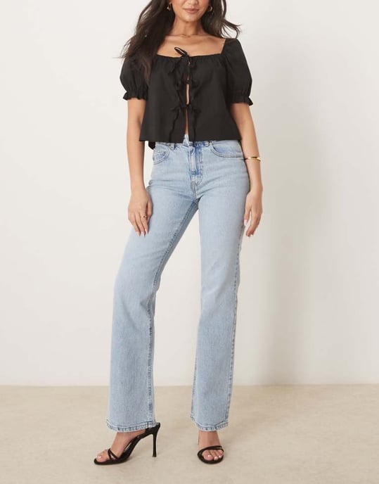 Gina Tricot mid rise bootcut flare stretch jeans in light wash blue - Image 1