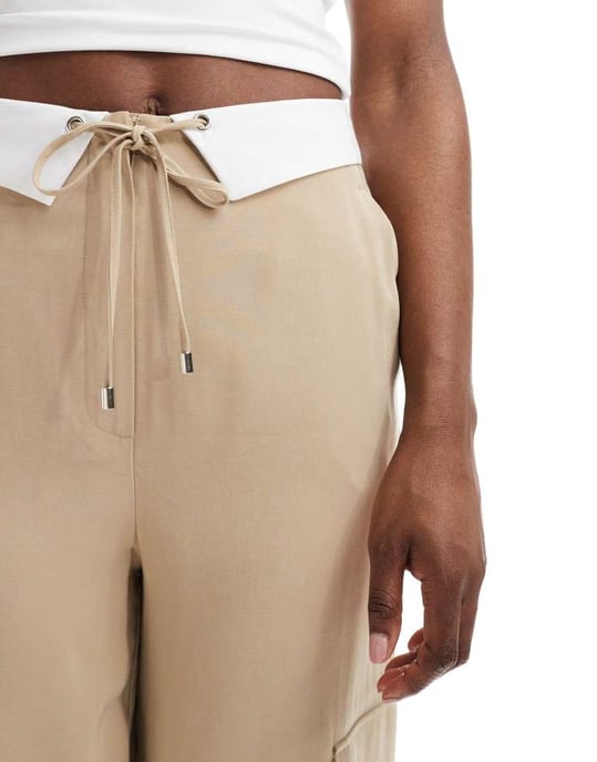Miss Selfridge möbeltak midjeband mjuk känsla cargobyxor i sten - Image 4