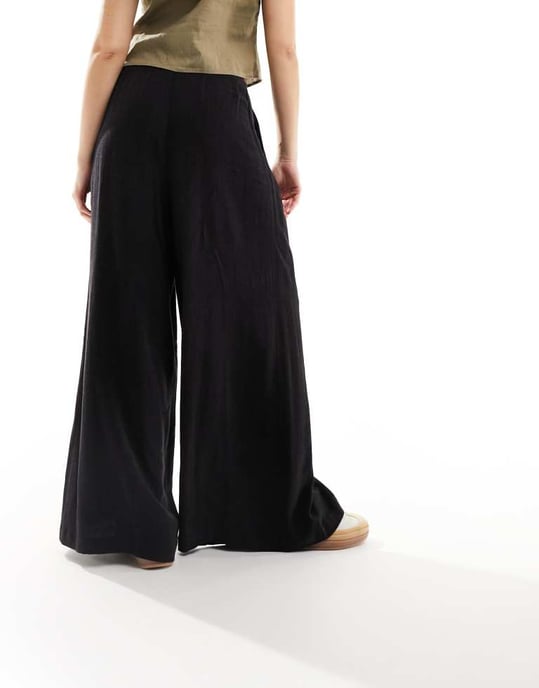ASOS DESIGN veckad palazzo vid benbyxa i linne i svart - Image 3