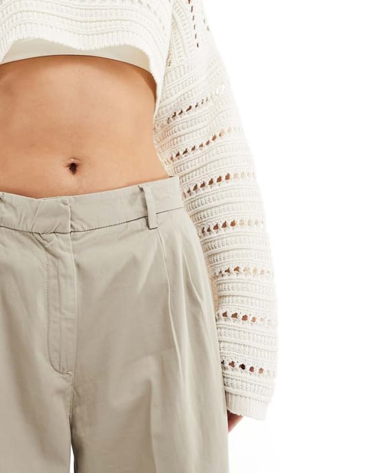 Selected Femme high waist wide fit trousers in beige - Image 4