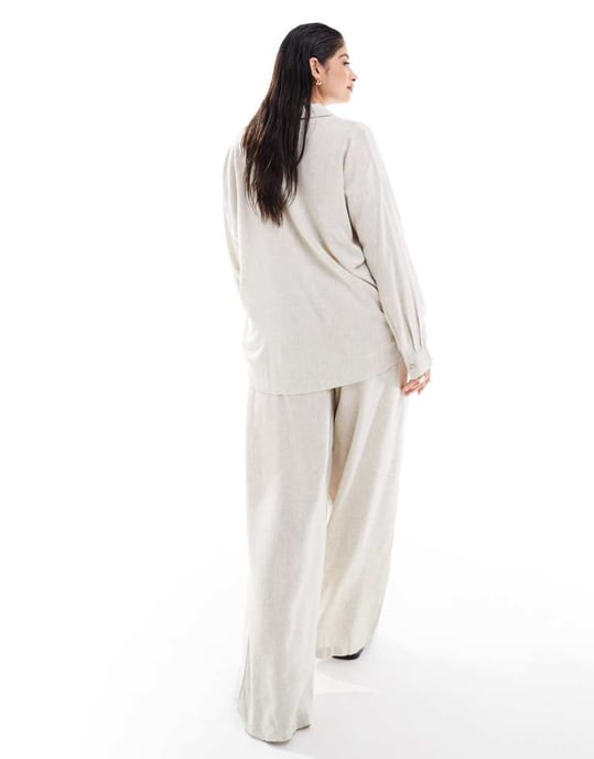 Noisy May Curve loose fit linen mix trouser in oatmeal - Image 4