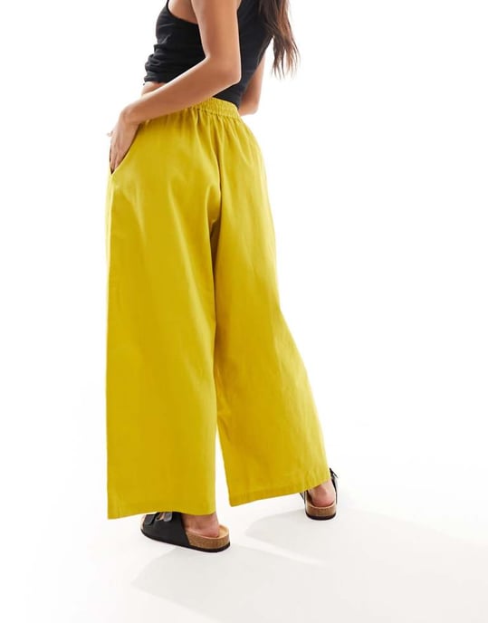ASOS DESIGN Petite byxor med rak benfals i linne i chartreuse - Image 2