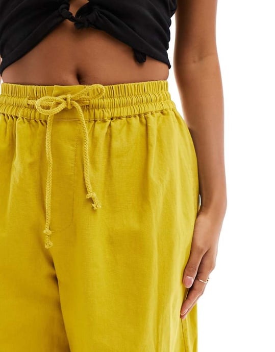 ASOS DESIGN Petite byxor med rak benfals i linne i chartreuse - Image 3
