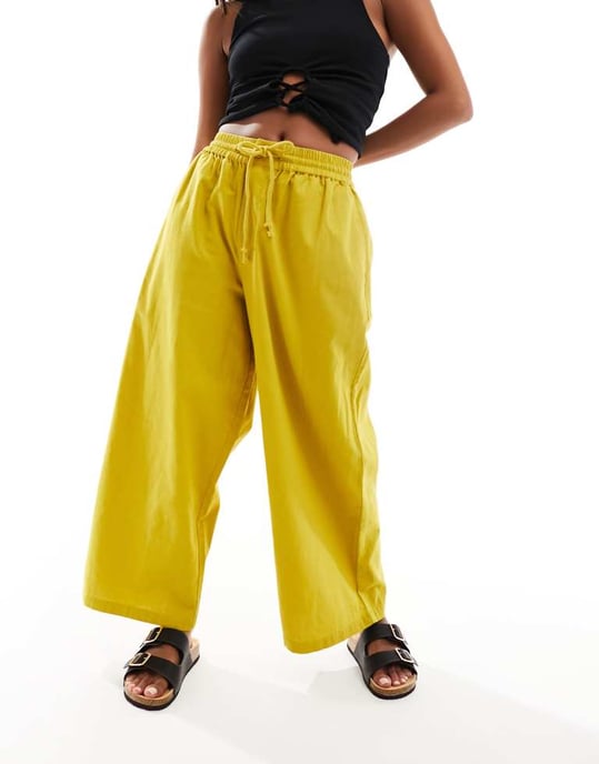 ASOS DESIGN Petite byxor med rak benfals i linne i chartreuse - Image 4