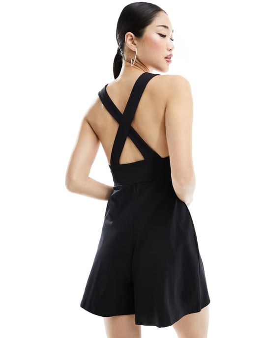 Edited cross back pinafore playsuit in black - Image 1