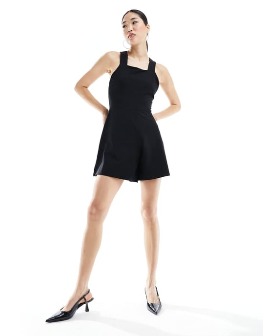 Edited cross back pinafore playsuit in black - Image 4