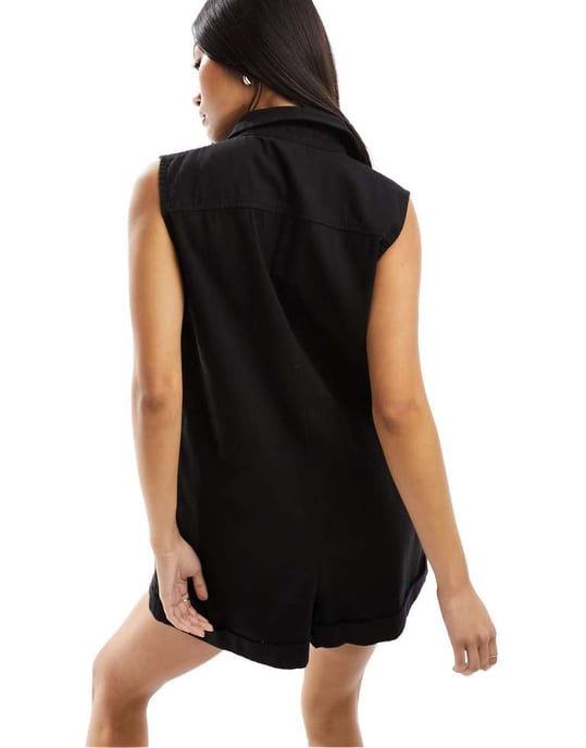 ASOS DESIGN twill zip-up jumpsuit i svart - Image 4