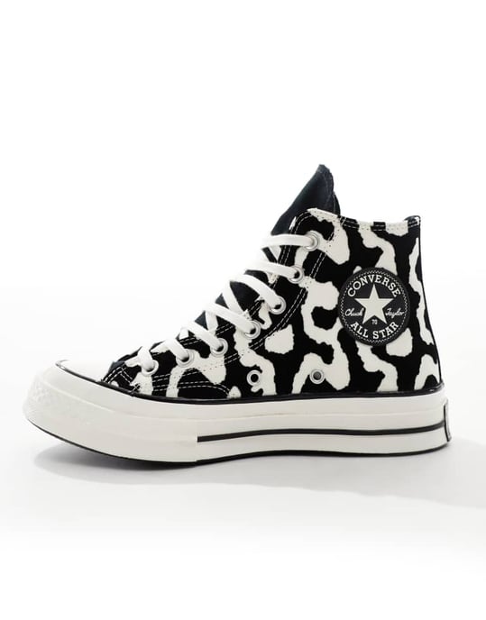 Converse Chuck 70 Hi trainers in black and white cow print - Image 2