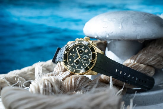 Men's Black/Gold Marine Chrono Rubber Watch 42mm - Image 5
