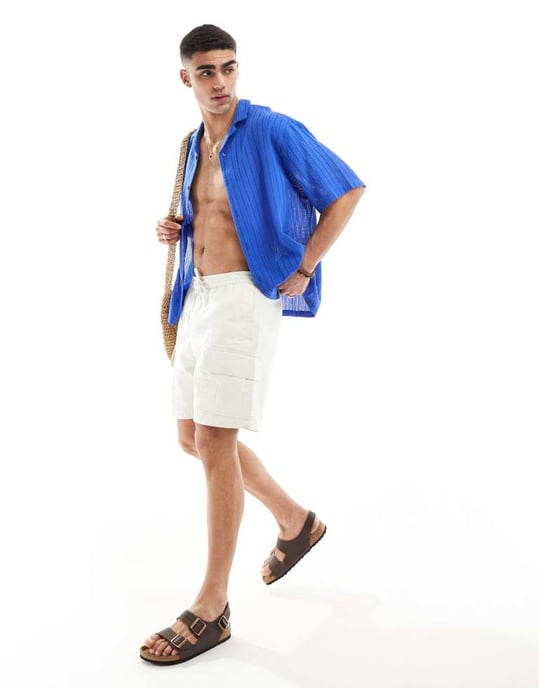 ASOS DESIGN kortärmad oversized skjorta med omvriden krage i texturerat cobaltblått - Image 3