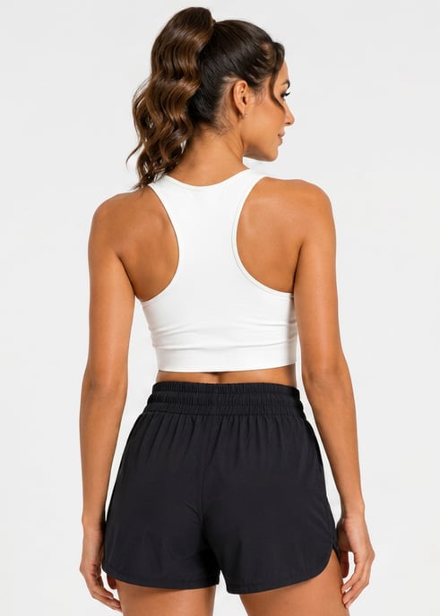 Black Elasticated High Waisted Shorts - Image 2