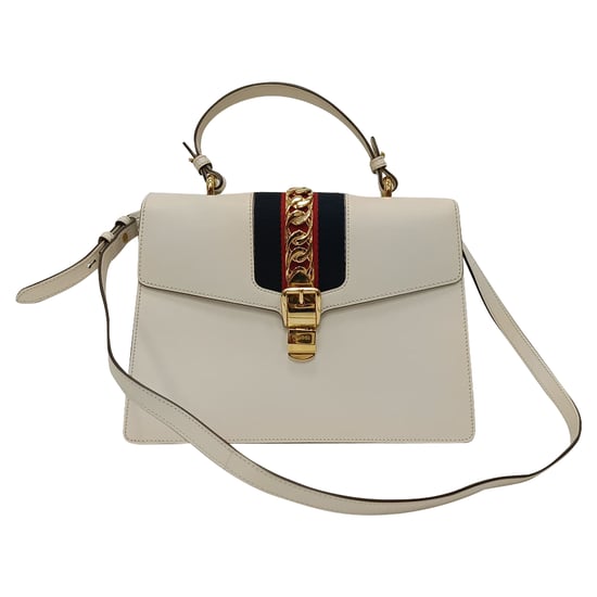 Gucci Medium Sylvie Top Handle-väska i vitt läder - Image 1