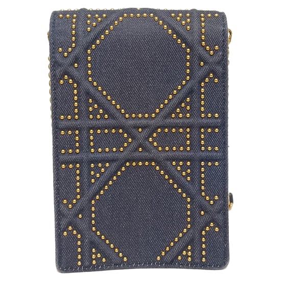Dior Diorama verticale clutch met studs in marineblauwe katoenen denim - Image 3