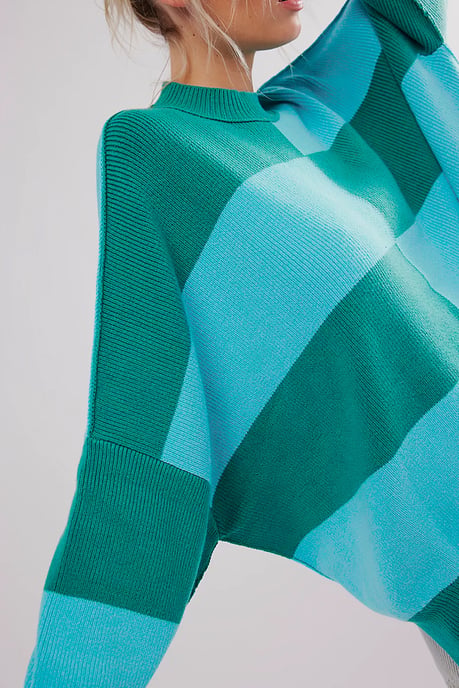 Green Checkered Side Slits Drop Shoulder Oversized Sweater - Image 5