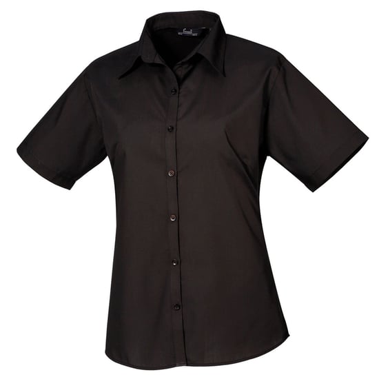 Premier Dames/Dames Popeline Blouse met Korte Mouwen (Zwart) - Image 1